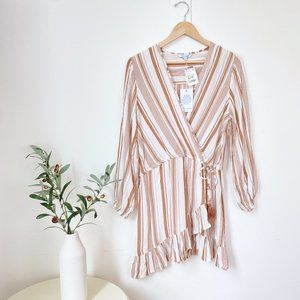 BLUE ISLAND | ORANGE AND WHITE STRIPED MINI SUMMER DRESS | LIGHTWEIGHT | MEDIUM